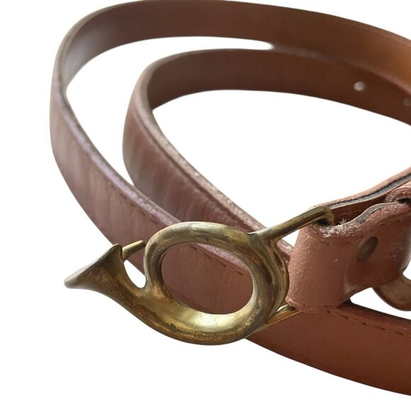VTG 80s Leather French Hunting Horn Belt Brown Women’s 12 Classic Academia - Picture 2 of 8